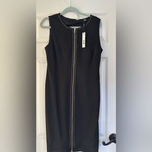 Tahari Black Sleeveless Dress with Gold Details - Size Medium